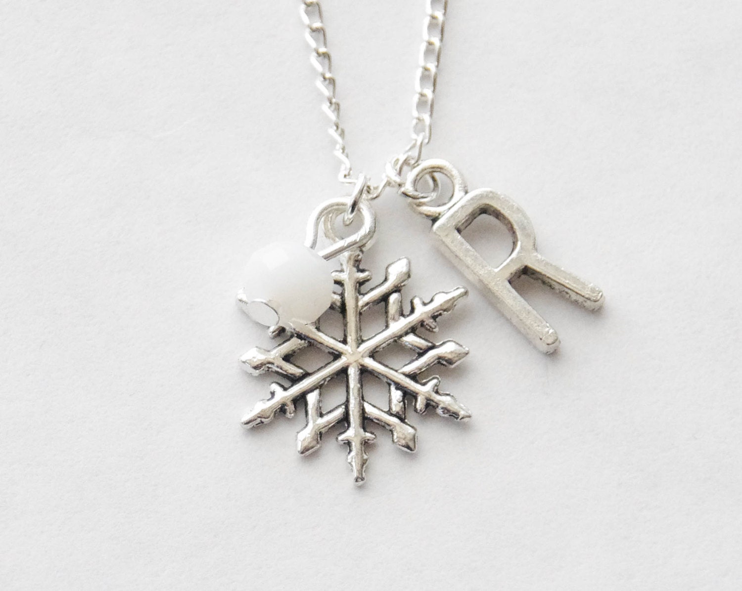 Snowflake Charm Necklace Personalized Initial Necklace