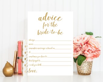 Advice for Bride-to-Be Printable, Bridal Shower Game Printable, Printable Bridal Shower Game, Advice Cards for Bride, Gold Confetti BRS1