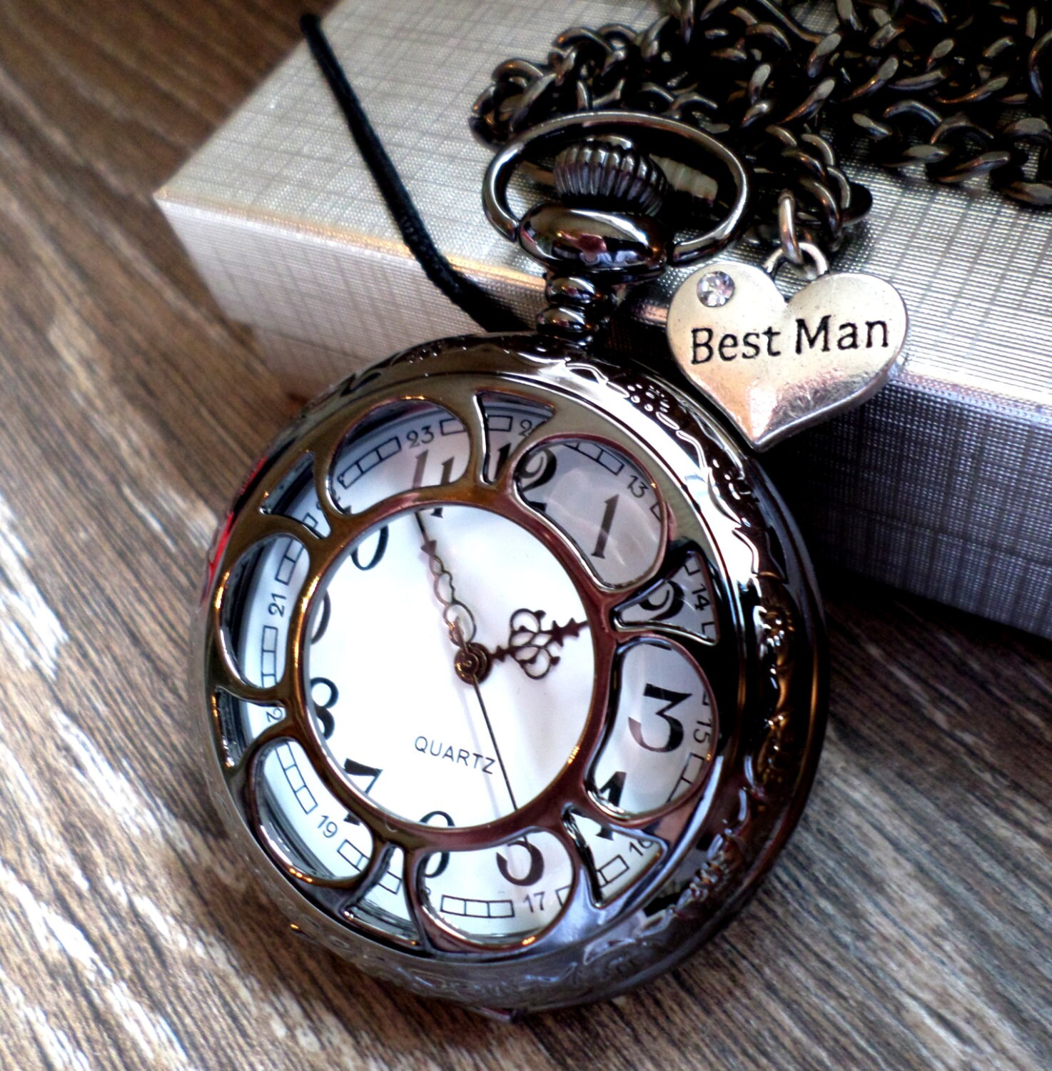 Best Man Pocket Watch Personalized Quartz and Vest Chain Best