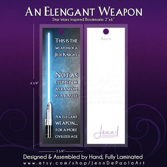 An Elegant Weapon Lightsaber Bookmarks 2x6 Fully Laminated