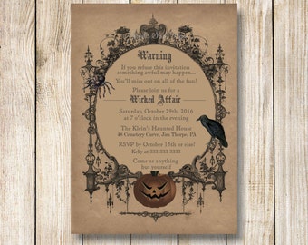 Halloween Invitation, Goth Halloween Party Invitation, Printable Spooky Halloween Party Invitation, Costume Party Invitation