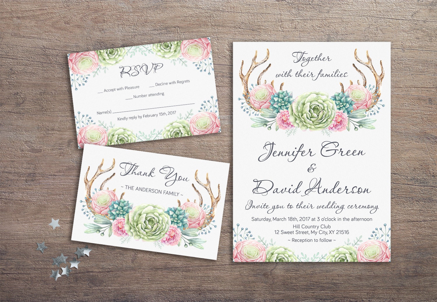 Deer Antlers Wedding Invitation