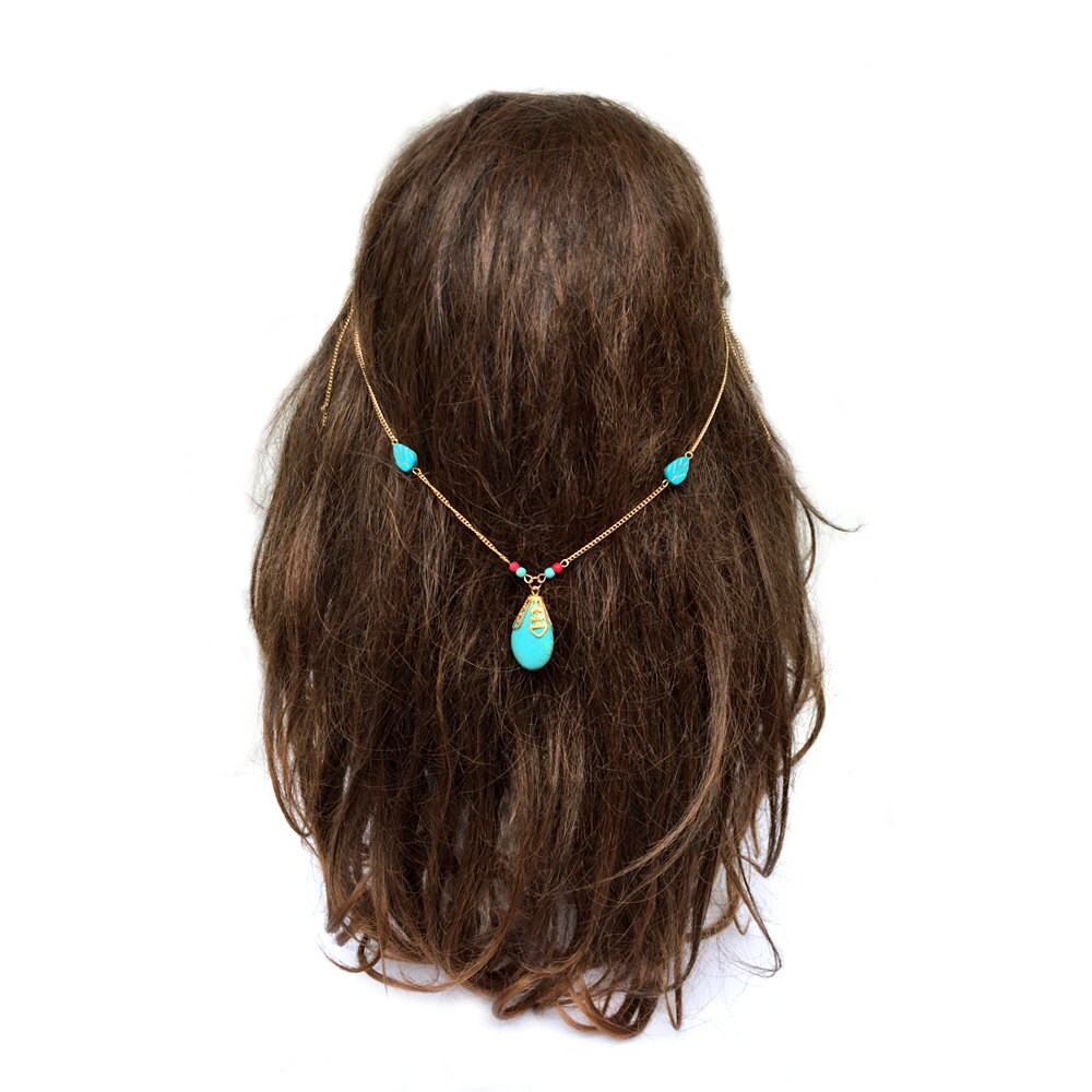 Turquoise Gold Chain Headpiece Bohemian Head Chain Gypsy