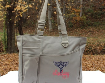 Custom Nurse Bag with Caduceus Nursing RN LPN CNA Tote Bag Gift Sister Personalized Custom Monogram