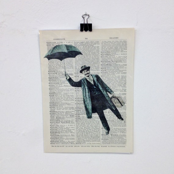Items similar to Surreal Dictionary Art Print Umbrella Man Victorian
