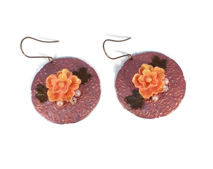Mauve & Pink Flower Boho Drop Earrings, Nickle Free Brass Ear Wires, OOAK, One of a kind