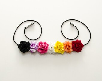 Día de los Muertos Rose Flower Crown, Flower Headband, Floral Halo, Day of the Dead Headpiece, Day of the Dead Clothing, Halloween Headband