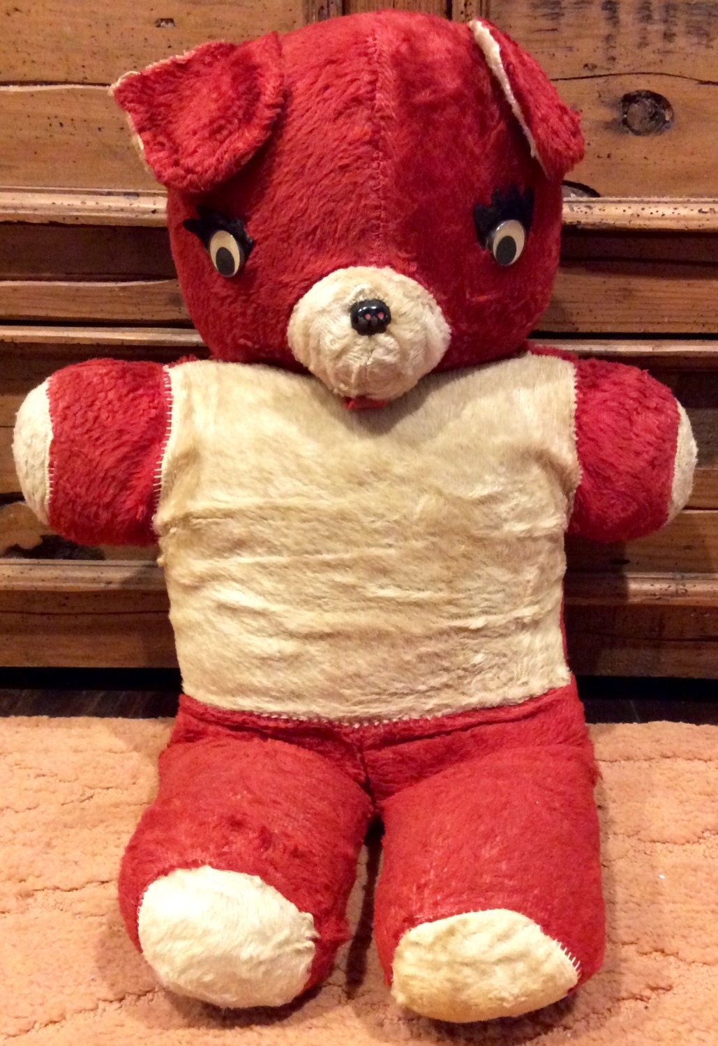 Large 22 Vintage Red and White Teddy Bear Plushy Plush