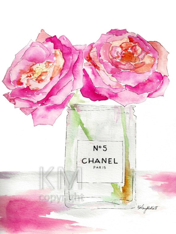 Peonies and Perfume Fashion Illustration Watercolor Painting