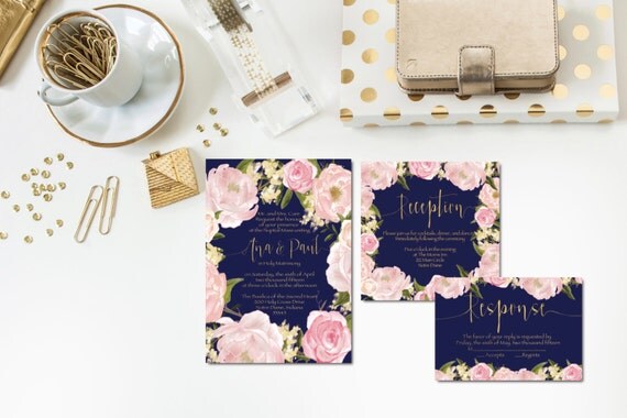 Navy Blush And Gold Wedding Invitations 10