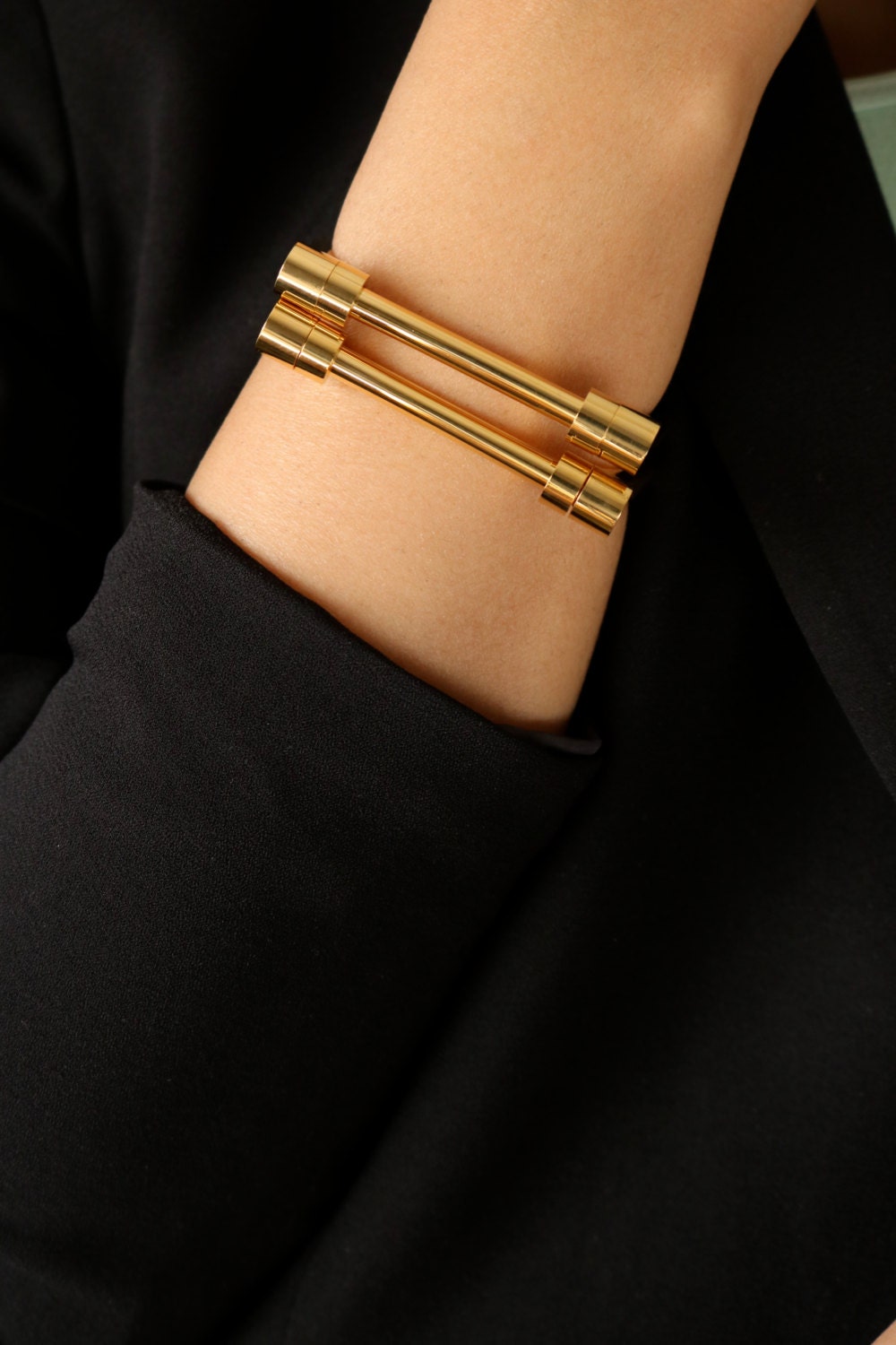 Gold Shackle Cuff Bracelet/ 24k Gold Plated/Stainless Steel