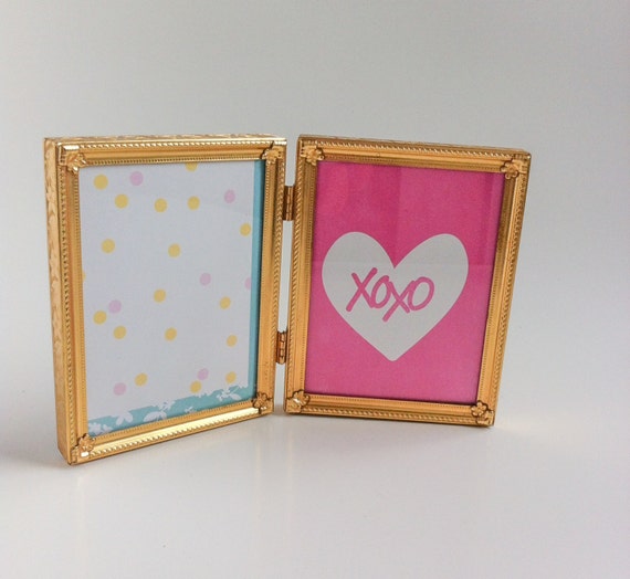 Small Vintage Gold Double Picture Frame 3x4 Metal Frame Two