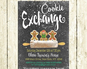 Cookie Exchange Invitations Printable Digital Chalkboard Cookie Swap Party Invite Gingerbread Man Christmas Party Invitation Birthday Party