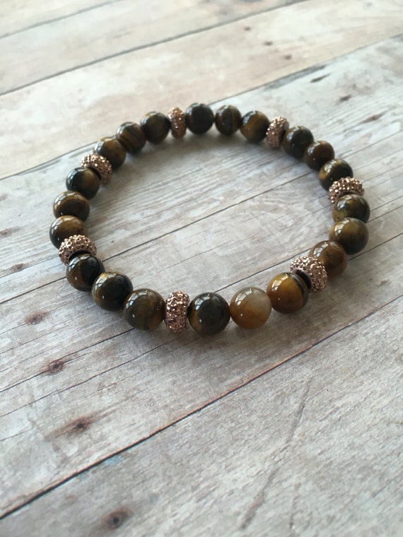 Items similar to Tigers Eye Stretch Bracelet Tigers Eye Gemstone Beaded ...