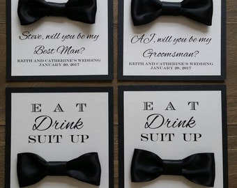 Will You Be My Groomsman card, Bow Tie, Bridal Party, Black