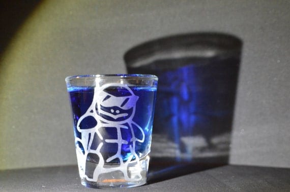 Squirtle Squad leader line art Etched shot glass Fan Art