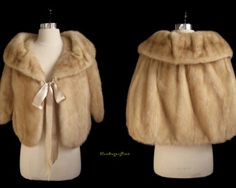 Cutest Pastel Blonde Pale Brown Ribbon MINK FUR Capelet Cape Stole Coat Jacket ~ Bridal ~ Winter Wedding