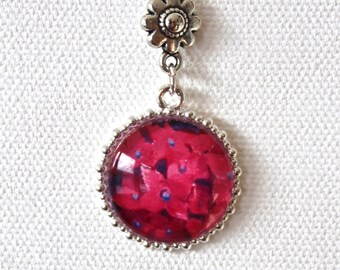 Dark Pink Hydrangea Flower Floral Necklace Silver Finish Pendant Necklace with Flower Charm