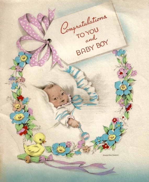 Vintage baby boy congratulations card digital download 300 dpi