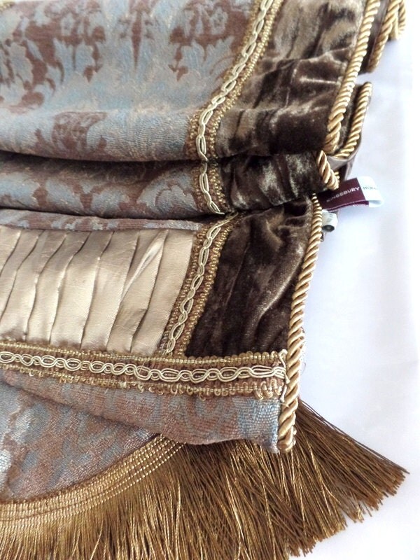 Luxurious velour brocade rope table runner with fringes teal