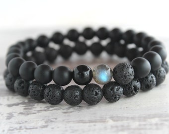 Fathers Day Gift Mens Gift Boyfriend Gift LavaOnyx Mens Bracelet Set Husband Gift Brother Gift Dad Gift Bracelet for Him Bracelet Men