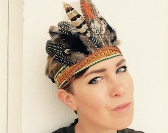 SIROUX - Handmade Bohemian Headdress, Feather Headpiece, Feather Headband, Ibiza, Burning man, Festival Accessories, Tribal, Native American