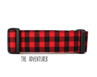Boy Dog Collar, Red Plaid Dog Collar, Red Buffalo Plaid Dog Collar, Lumberjack Dog Collar, Plaid (Upgrade to Metal Buckle or Martingale)