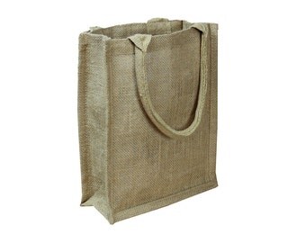 Natural Burlap Shopping Tote Bags 9" x 11" x 3" - Eco Friendly Burlap Gift Bags, Rustic Wedding Favors, Wholesale Gusset Jute Favor Bags