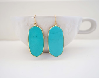 Turquoise Blue and Gold Statement Earrings