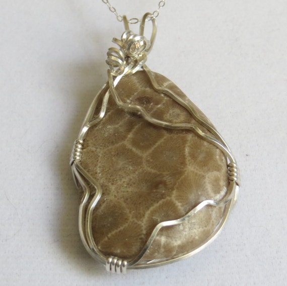 Petoskey Stone Pendant Wire Wrapped Petoskey by TheRockinManiac