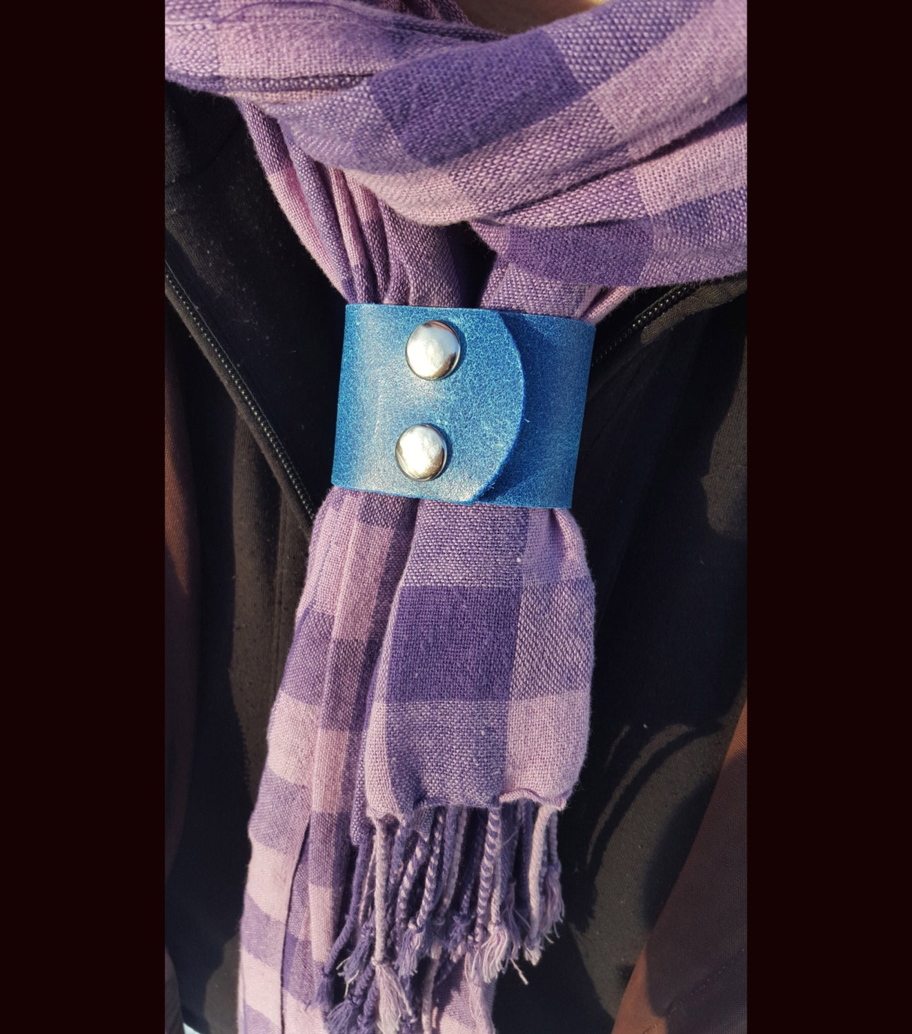 Handmade Blue Leather Scarf Cuff by AnachronistLeather on Etsy