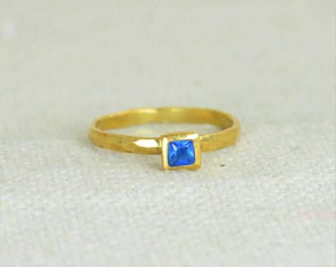 Square Blue Zircon Ring, Gold Filled Blue Zircon Ring, Decembers Birthstone Ring, Square Stone Mothers Ring, Square Stone Ring, Gold Ring