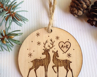 Personalized Christmas ornament, engraved Christmas ornament, tree decoration,deer,love, christmas tree decoration, christmas gift, wedding