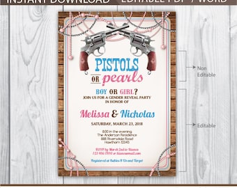 pistols or pearls gender reveal invitation / guns or glitter gender reveal invitation / gender reveal invitation printable / INSTANT