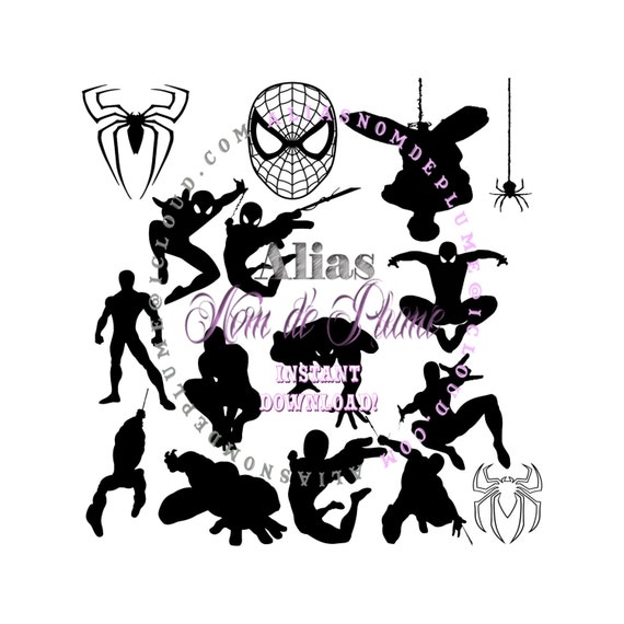 Download Spiderman Inspired Silhouette Set SVG PDF Cutting Files for