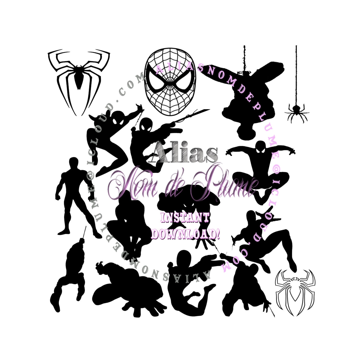 Spiderman Inspired Silhouette Set SVG PDF Cutting Files for