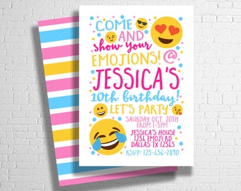 Emoji Birthday Invitation | Tween Birthday Invite | Teen Birthday Invitation | Texting Emoji Pink Blue | DIGITAL FILE ONLY