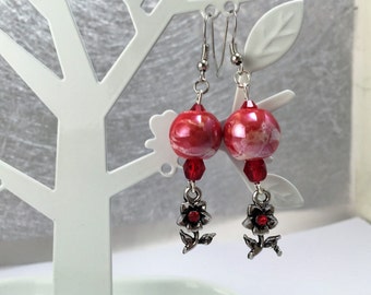 Earrings, little flower, red ref 760