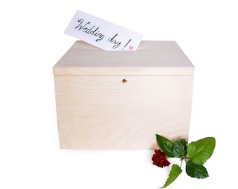 large wedding cards box with key money box bank voting urn gift box moneybox wooden unfinished DIY rustic vintage shabby wedding inspiration