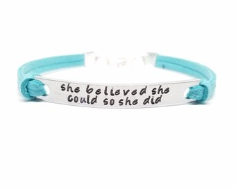 She Believed She Could So She Did Bracelet | Handstamped Inspirational Bracelet | Graduation Jewelry | Personalized Empowerment Bracelet