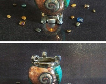raku essential oil burner magic cauldron, witches cauldron, essential oil diffuser, oil warmer, witchcraft supply, aromatherapy burner