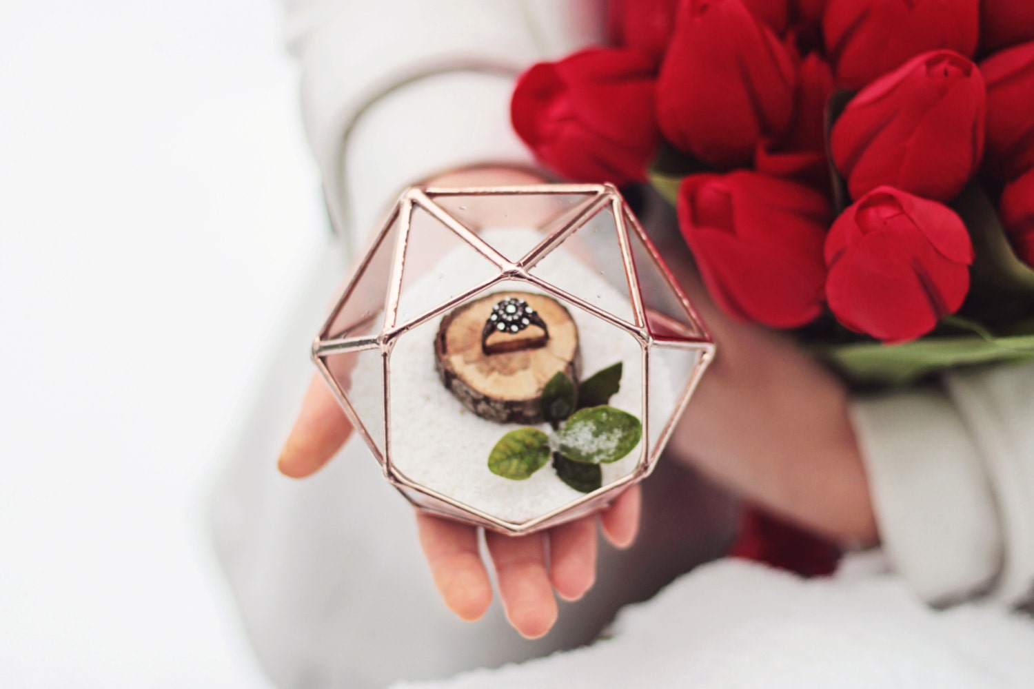 Wedding Ring Box, Glass Ring Bearer Box, Rose Gold Ring Box, Geometric Ring Pillow, Spring Wedding, Small Copper Planter, Glass Jewelry Box