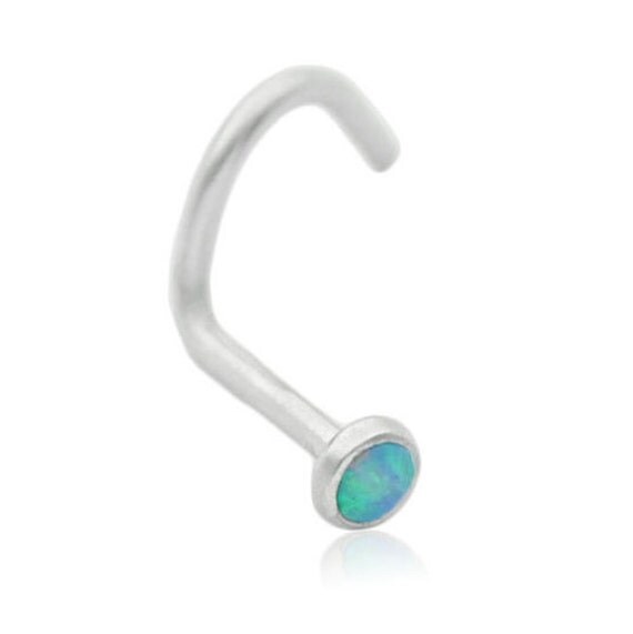 Light Blue Fire Opal Fish Hook Nose Stud 20G
