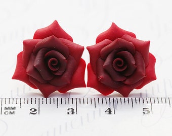 Red Rose Earrings Studs. Red flower earrings. Polymer clay Rose Earrings Post. Red Rose Jewelry. Red Bridesmaids gift. Red earrings pin up