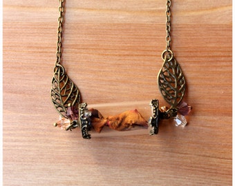 tiny glass vial, Glass necklace., Flowers Dried necklace, Vial necklace, Vial pendant, Flower necklace, Tiny bottle necklace