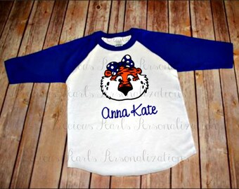 Personalized Aubie Inspired Girl's Shirt | Auburn | Gift | Childrens | Adults | Toddler | Auburn Raglan