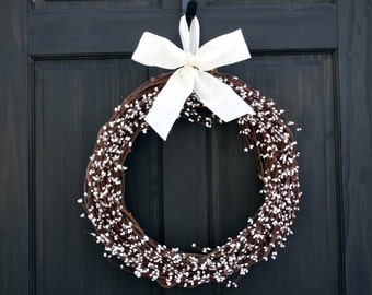 Winter Wreath, Year Round Wreath, Front Door Wreath, White Wreath, Everyday Wreath, Winter Berry Wreath, Front Door Decor, Pip Berry Wreath
