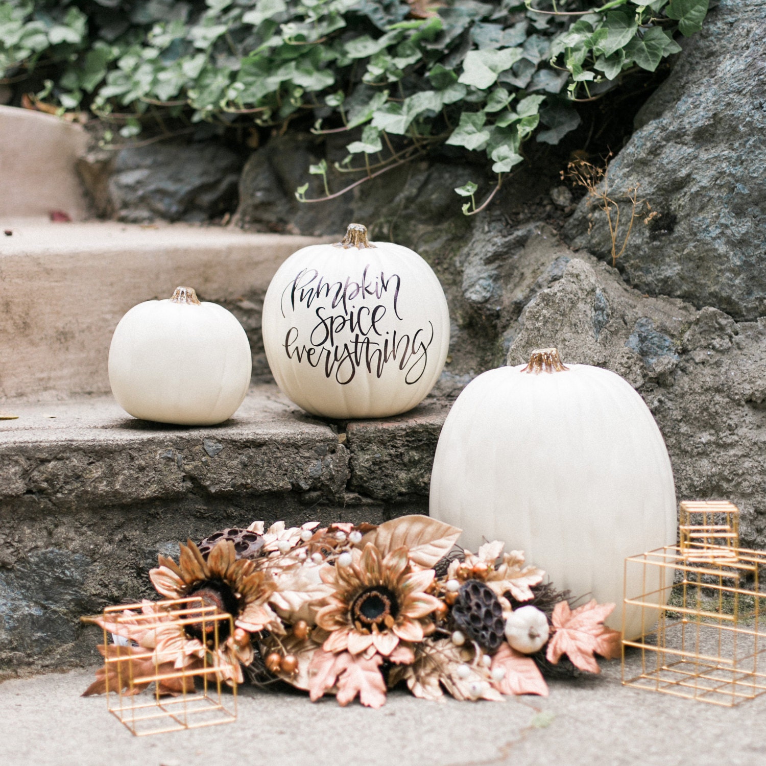 White Craft Pumpkins
 Custom Calligraphy White Craft Pumpkin Holiday Pumpkin White