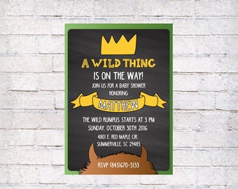 Wild Things Baby Shower Invitation, Where The Wild Things Are Baby Shower, Chalkboard Invite, Wild One Party, Wild Thing On The Way