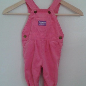 Vintage 1970&#39;s Baby Girls&#39; Oshkosh Bubblegum Pink Corduroy overalls Snap Legs Footies Sz 6-9 Mo